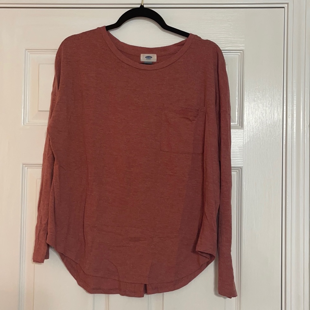 Red Rounded Hem Long Sleeve shirt